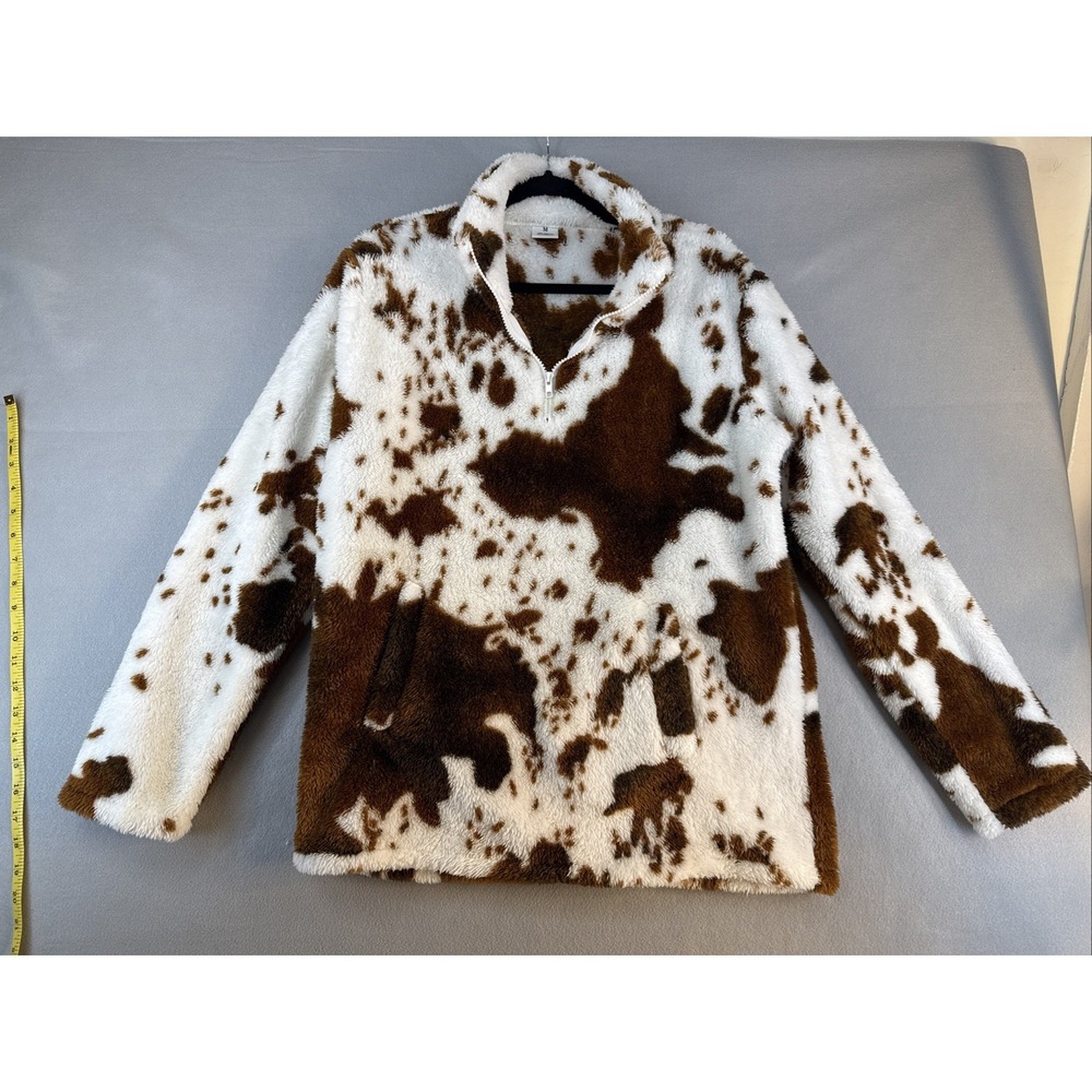 Unbranded Cow Print Pullover, Size Medium, Soft And Cozy, Pockets, Zipper
